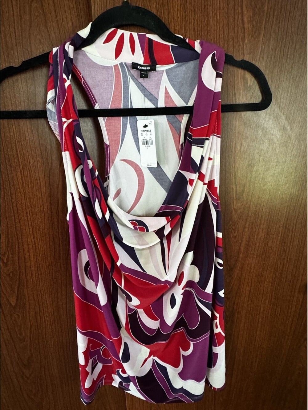 Express Womens L Cowl Neck Floral Abstract Sleeveless Top NWT Purple Red